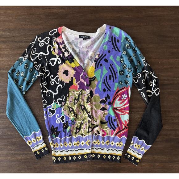Etro Sweaters - Etro Cardigan Sweater Womens 40 Multicolor Silk Cashmere V Neck Italy Print